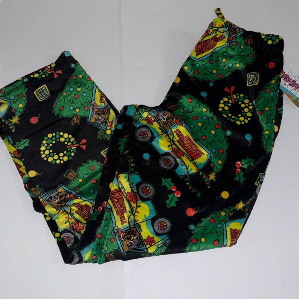 Scooby-Doo Christmas Minky Fleece Sleep Pajama Pants Black Christmas Tree Men L